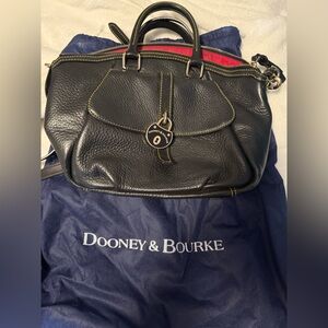 Dooney & Bourke Black Leather Satchel with Red Accents